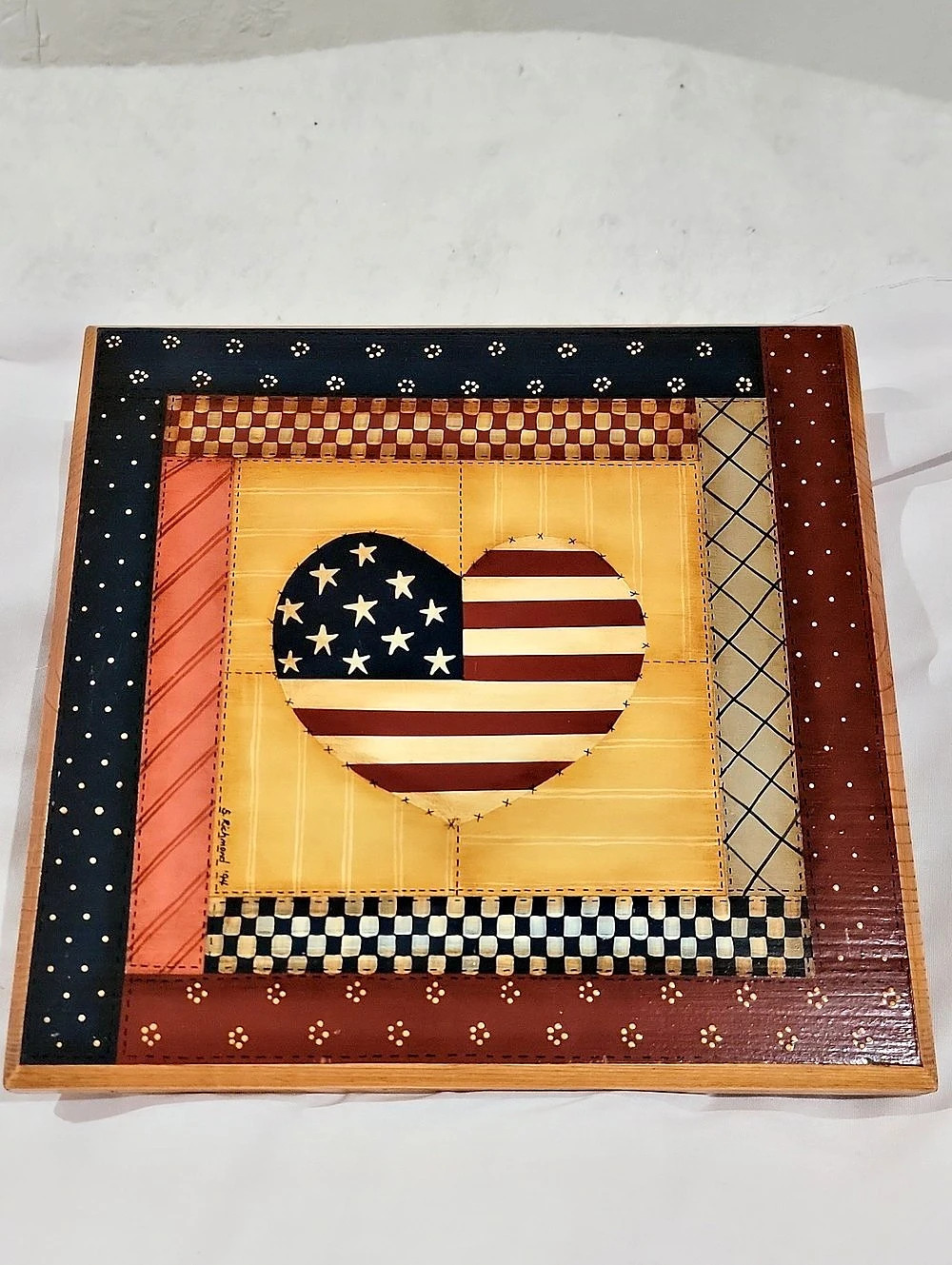 Vintage Americana Mixed Media Wall Art Signed Country Folk Art Patriotic